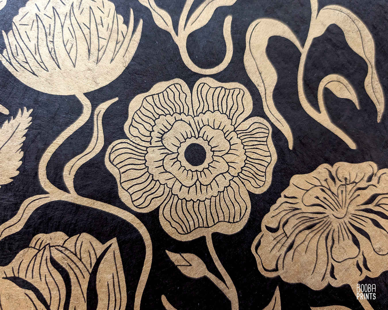 #1 Golden Flowers Linocut Print