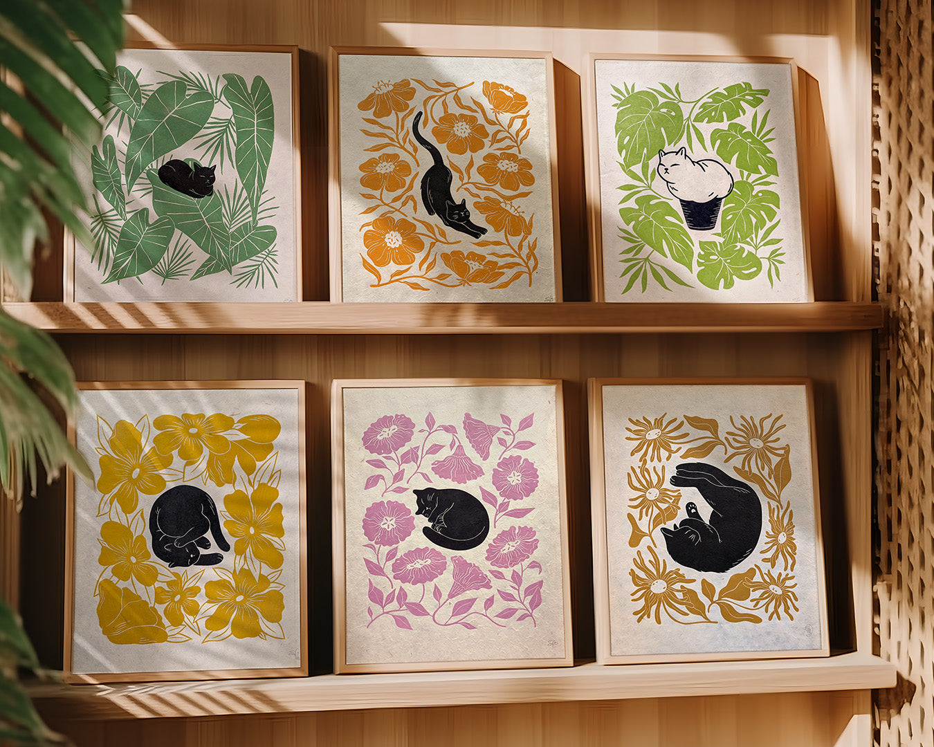 Stretchy Cat & Orange Flowers ✷ Cat Lover Print