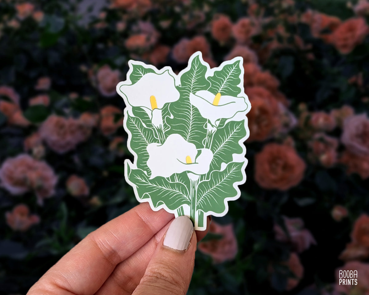Calla Lilies: Gold Illuminated Linocut Print