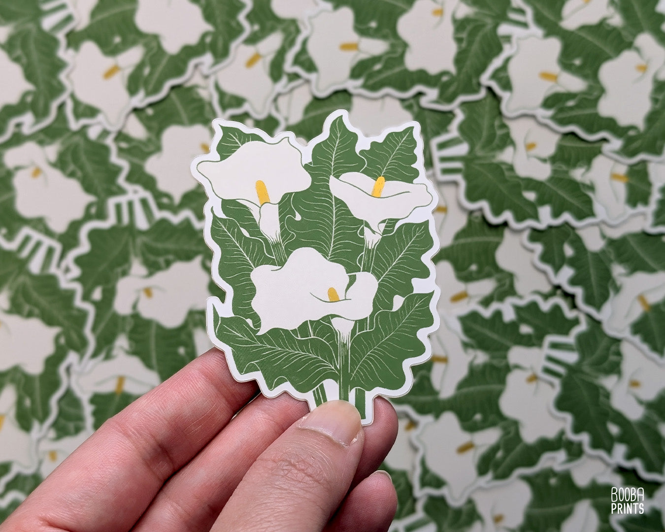 Calla Lilies: Gold Illuminated Linocut Print