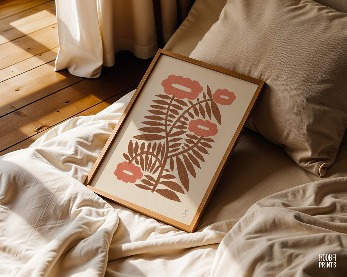 Minimalist Botanical Print Brown & Peach Floral Wall Art ✷ (Digital Download)