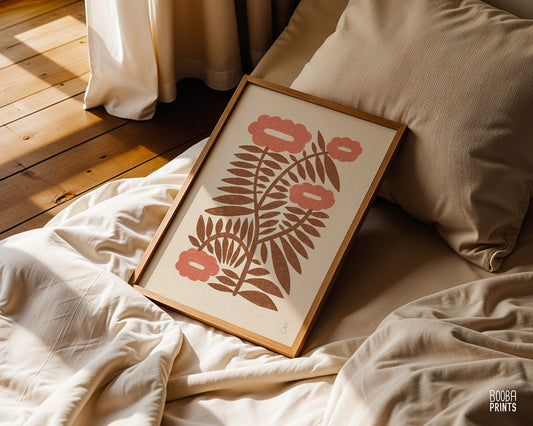 Minimalist Botanical Print Brown & Peach Floral Wall Art ✷ (Digital Download) (Copy)