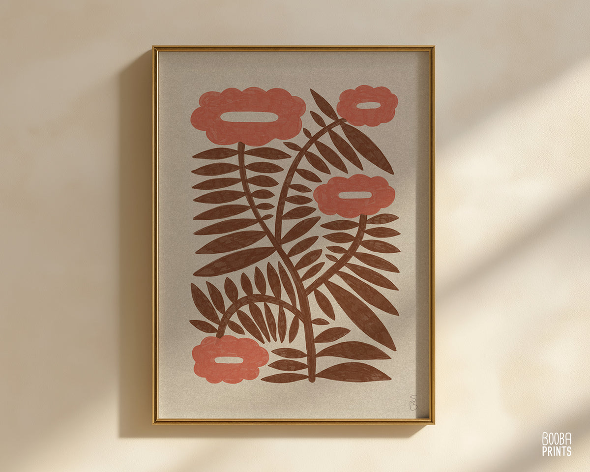 Minimalist Botanical Print Brown & Peach Floral Wall Art ✷ (Digital Download)