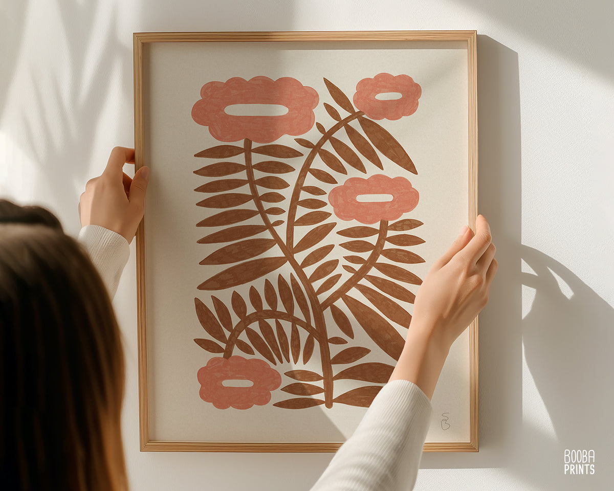 Minimalist Botanical Print Brown & Peach Floral Wall Art ✷ (Digital Download)