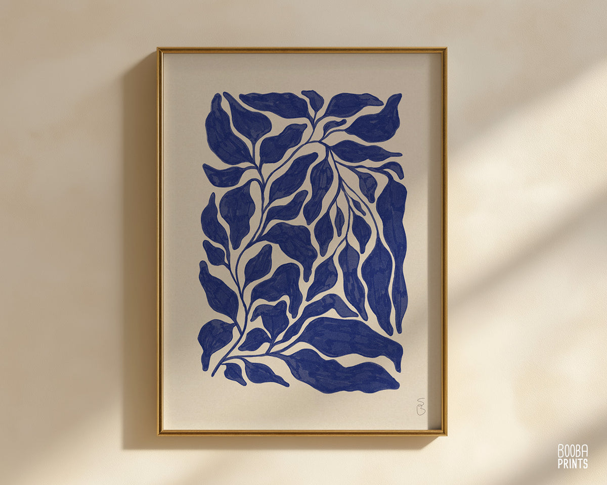 Navy Blue Plant Print: Minimalist Living Room Art โท (Digital Download)