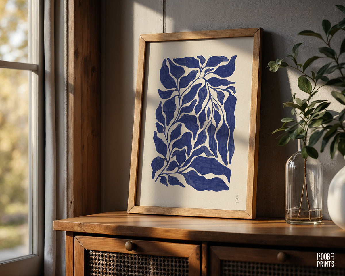 Navy Blue Plant Print: Minimalist Living Room Art โท (Digital Download)