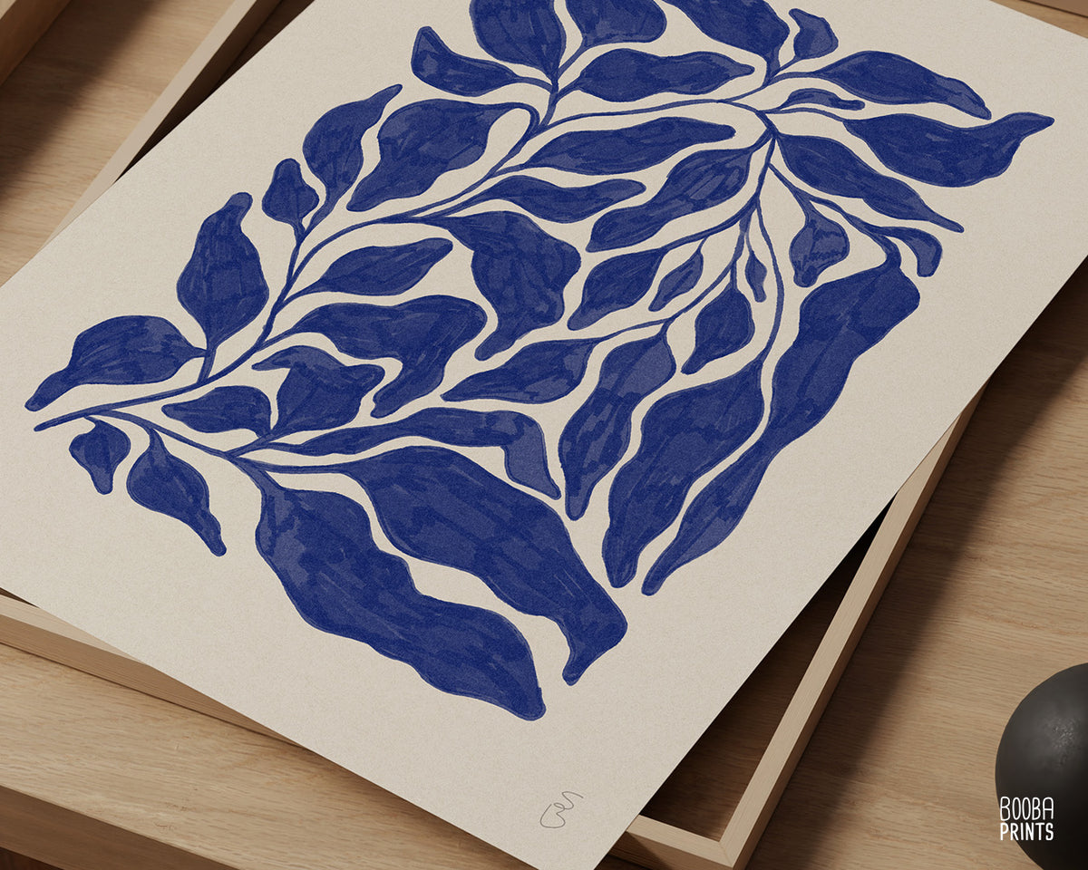 Navy Blue Plant Print: Minimalist Living Room Art โท (Digital Download)
