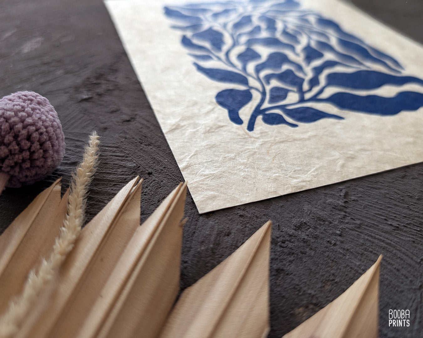 Mini  Blue Plant Linocut Print ✷ Plant Lover Gift
