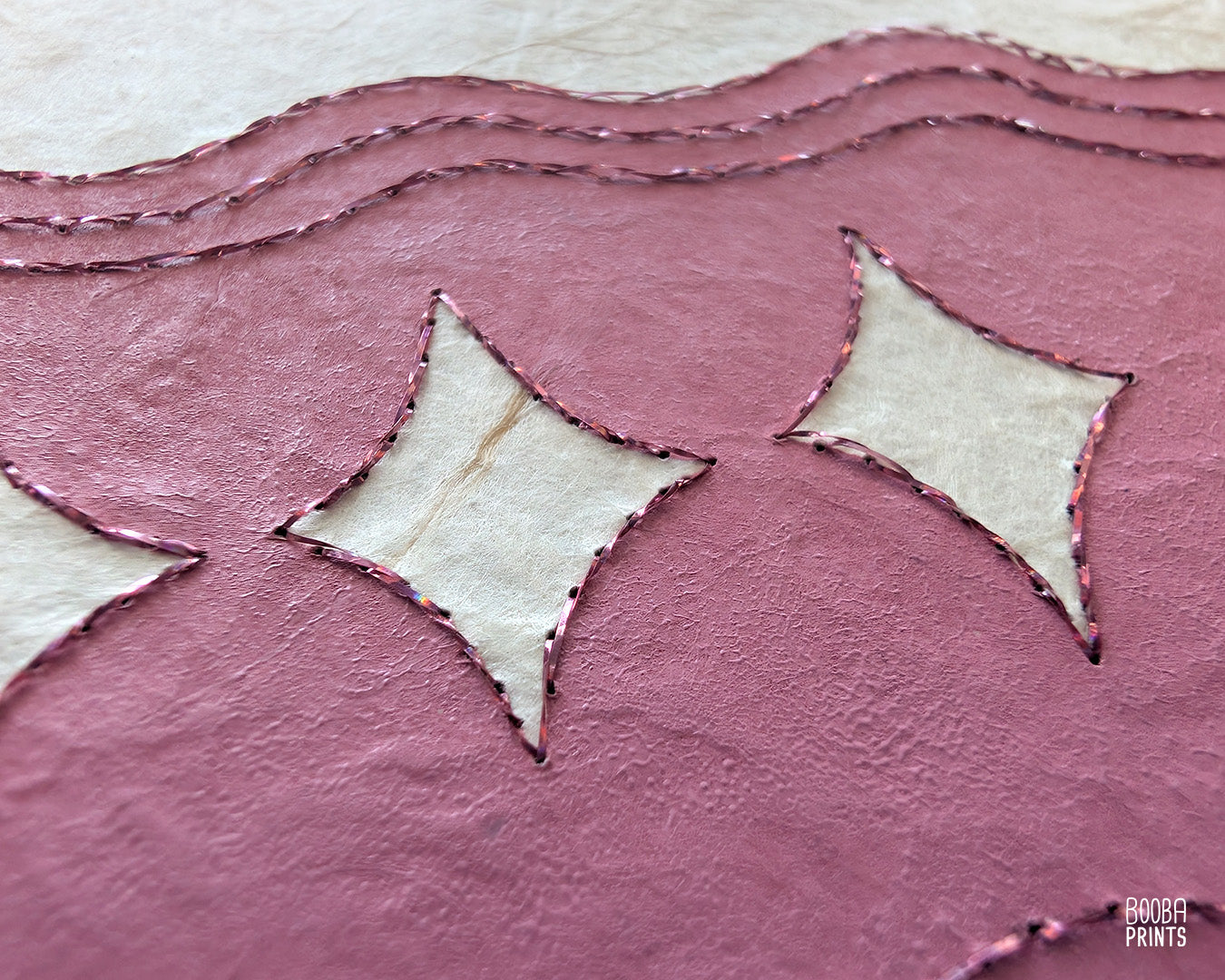 Floral Embroidered Linocut Print ✷ Unique Stylized Mixed Media Artwork