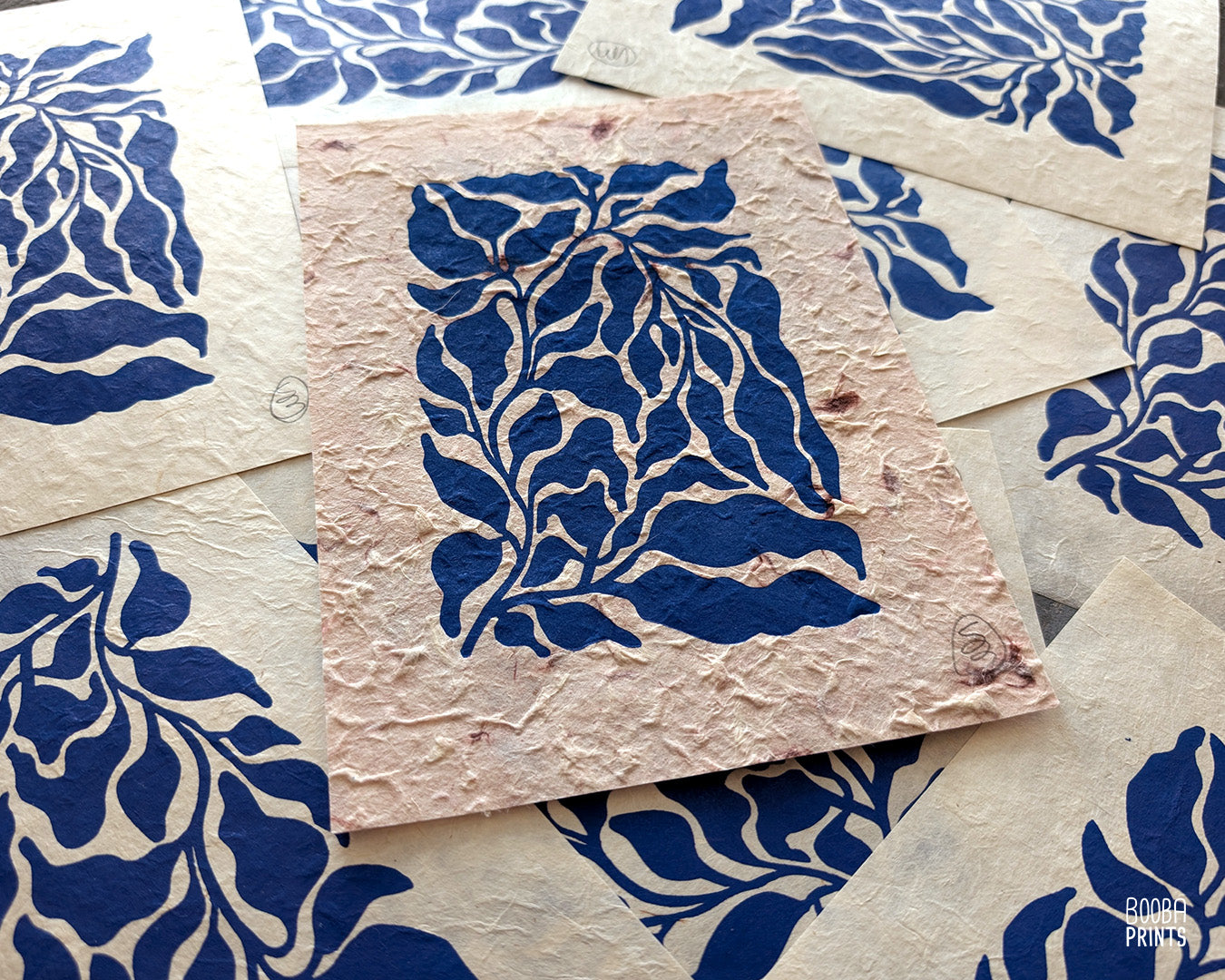 Mini  Blue Plant Linocut Print ✷ Plant Lover Gift