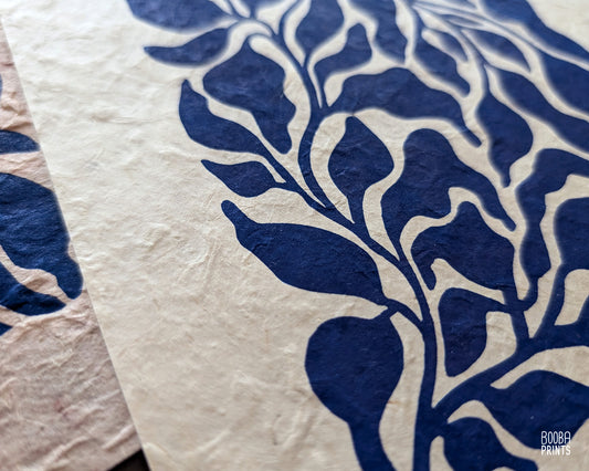 Mini  Blue Plant Linocut Print ✷ Plant Lover Gift