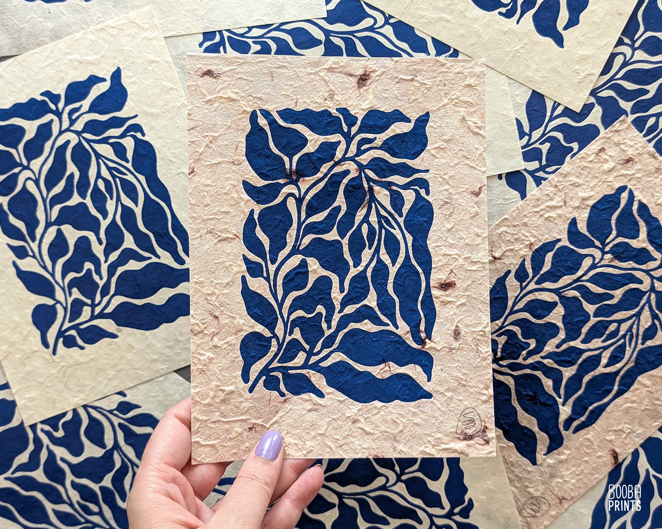 Mini  Blue Plant Linocut Print ✷ Plant Lover Gift