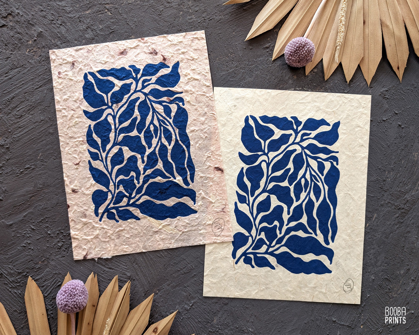 Mini  Blue Plant Linocut Print ✷ Plant Lover Gift