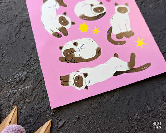 Siamese Love Sticker Sheet ✷ Cozy Vinyl Waterproof Sticker Sheet for Siamese Cat Fans