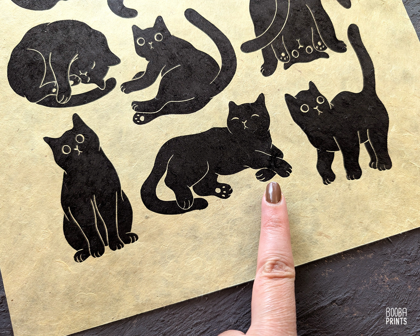 12 Cute Cats Original Linocut Print ✷ 30%-50% Off!