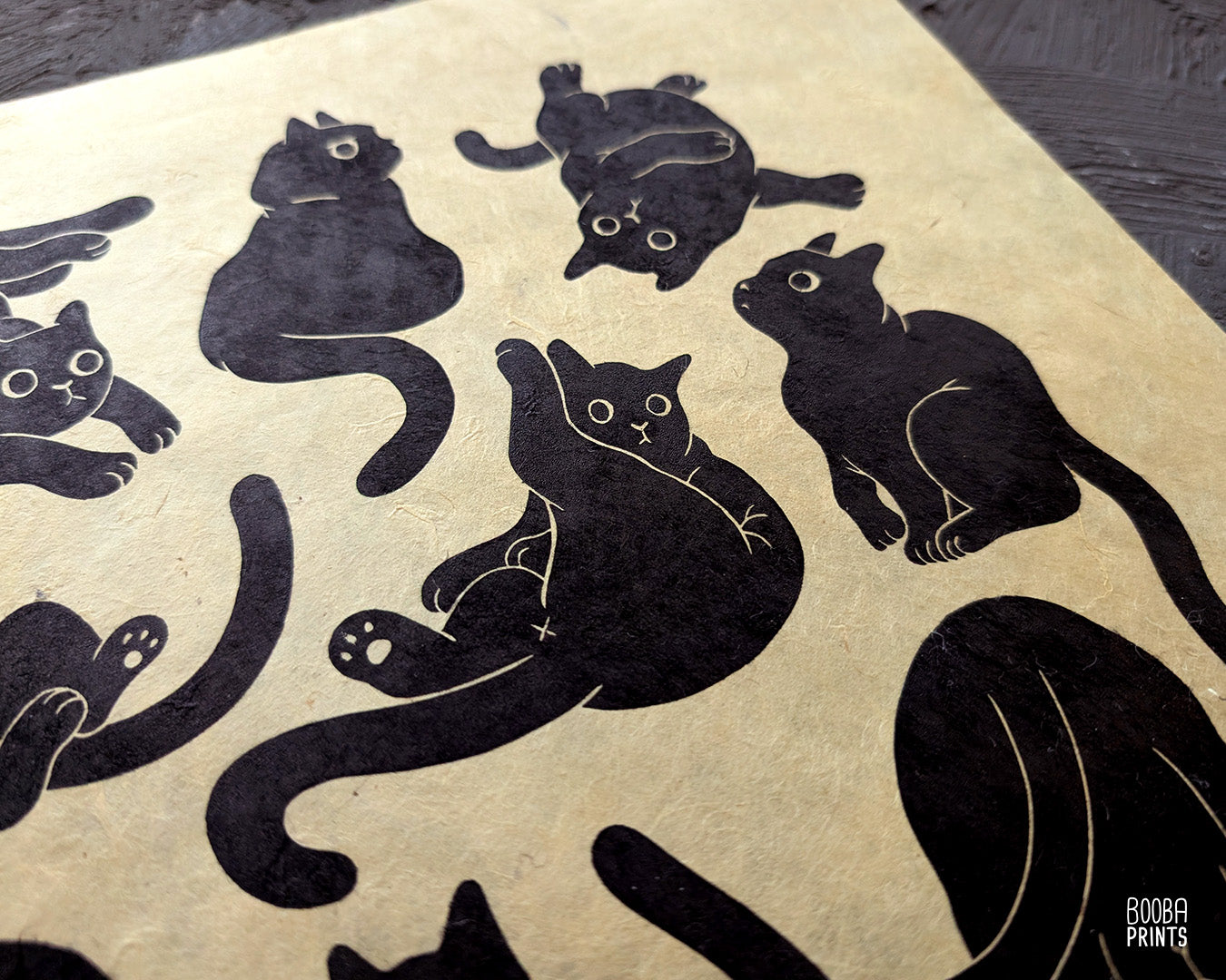 12 Cute Cats Original Linocut Print ✷ 30%-50% Off!