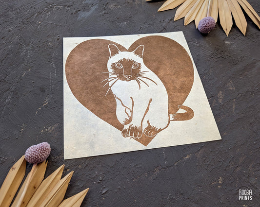 Siamese Cat Original Linocut Print ✷ 35% Off!