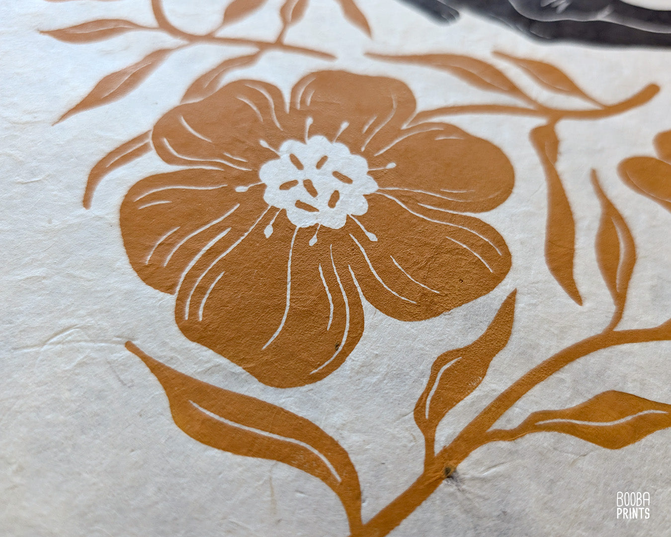 Stretchy Cat & Orange Flowers Linocut Print ✷ 20% Off