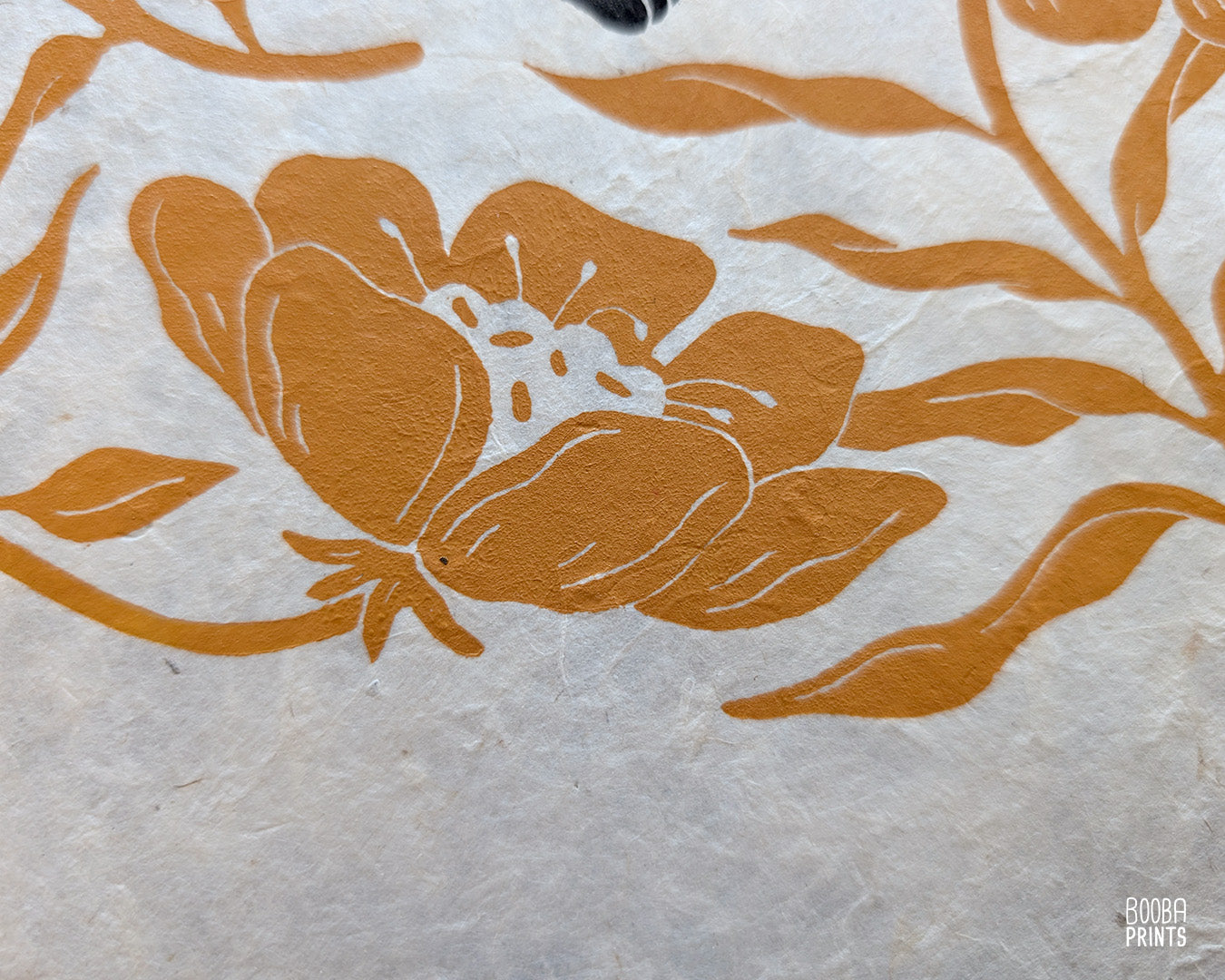 Stretchy Cat & Orange Flowers Linocut Print ✷ 20% Off