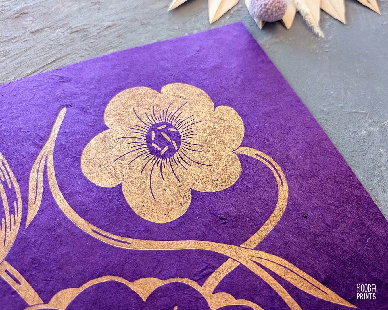 #6 Gold Flowers Linocut Print ✷ 50% Off!