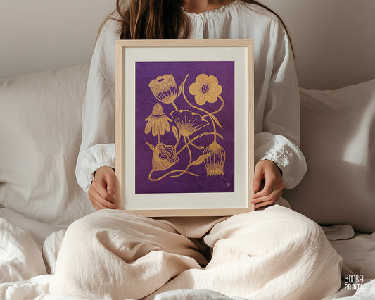 #6 Gold Flowers Linocut Print ✷ 50% Off!