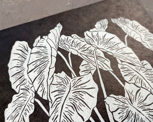 Ghost Plant White On Black Linocut Print ✷ 50% Off!
