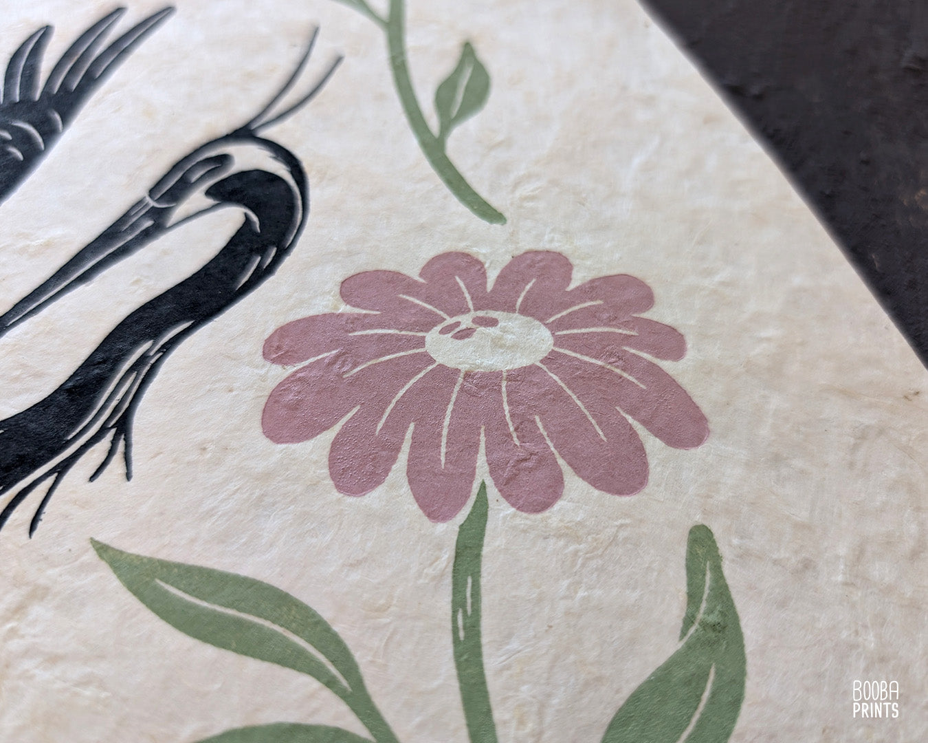 Heron and Flowers Linocut Print ✷ Ethereal Heron Nature Wall Art