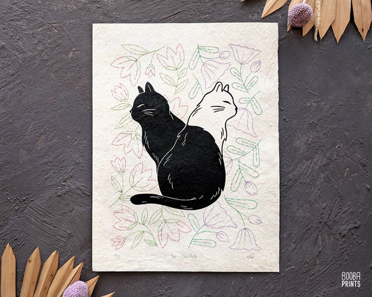 "The Conflict" Hand Printed & Hand Embroidered Linocut Print ✷ Mixed Media Artwork