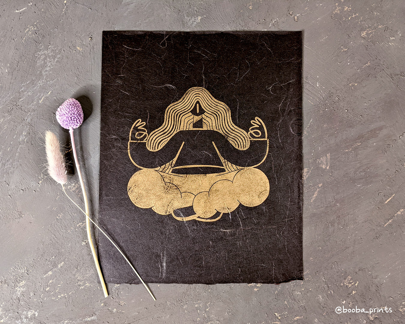 Golden Meditation Zen Linocut Print