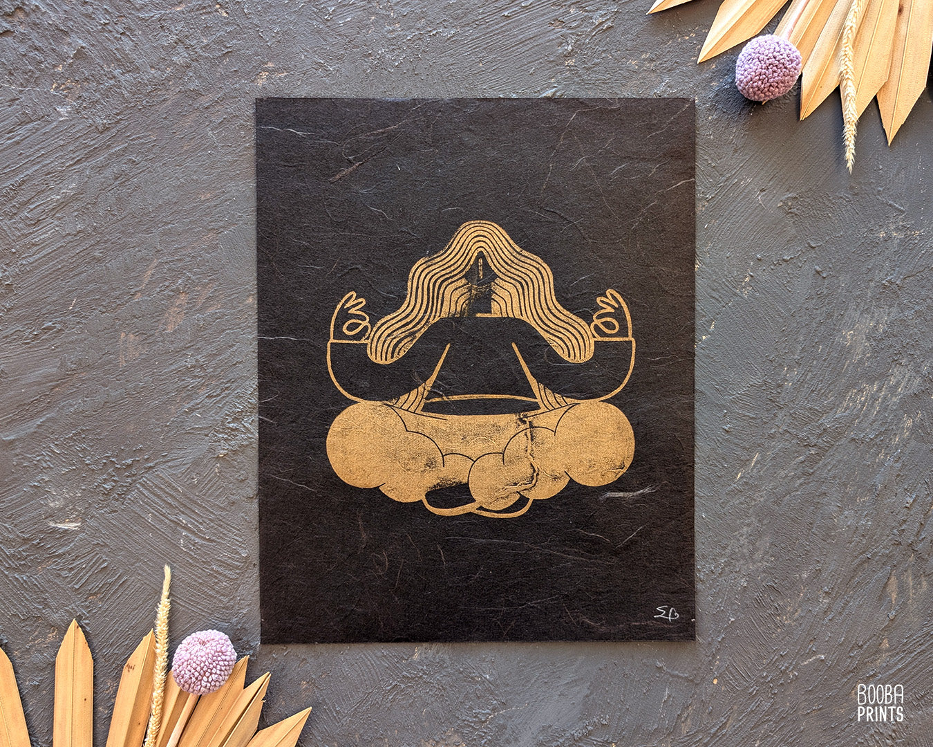 Golden Meditation Linocut Print ✷ 60%-70% Off