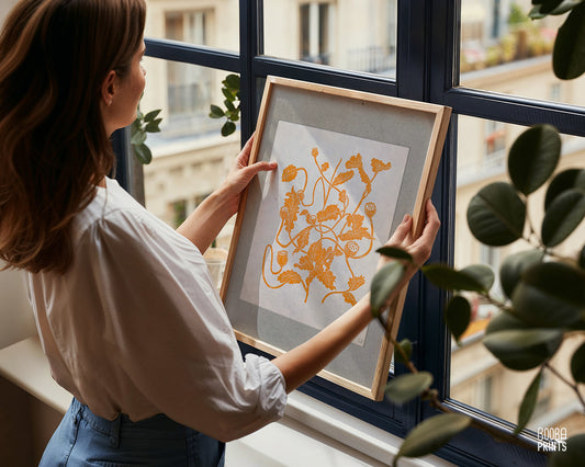 Orange Fall Flowers Linocut Print ✷ 50% Off