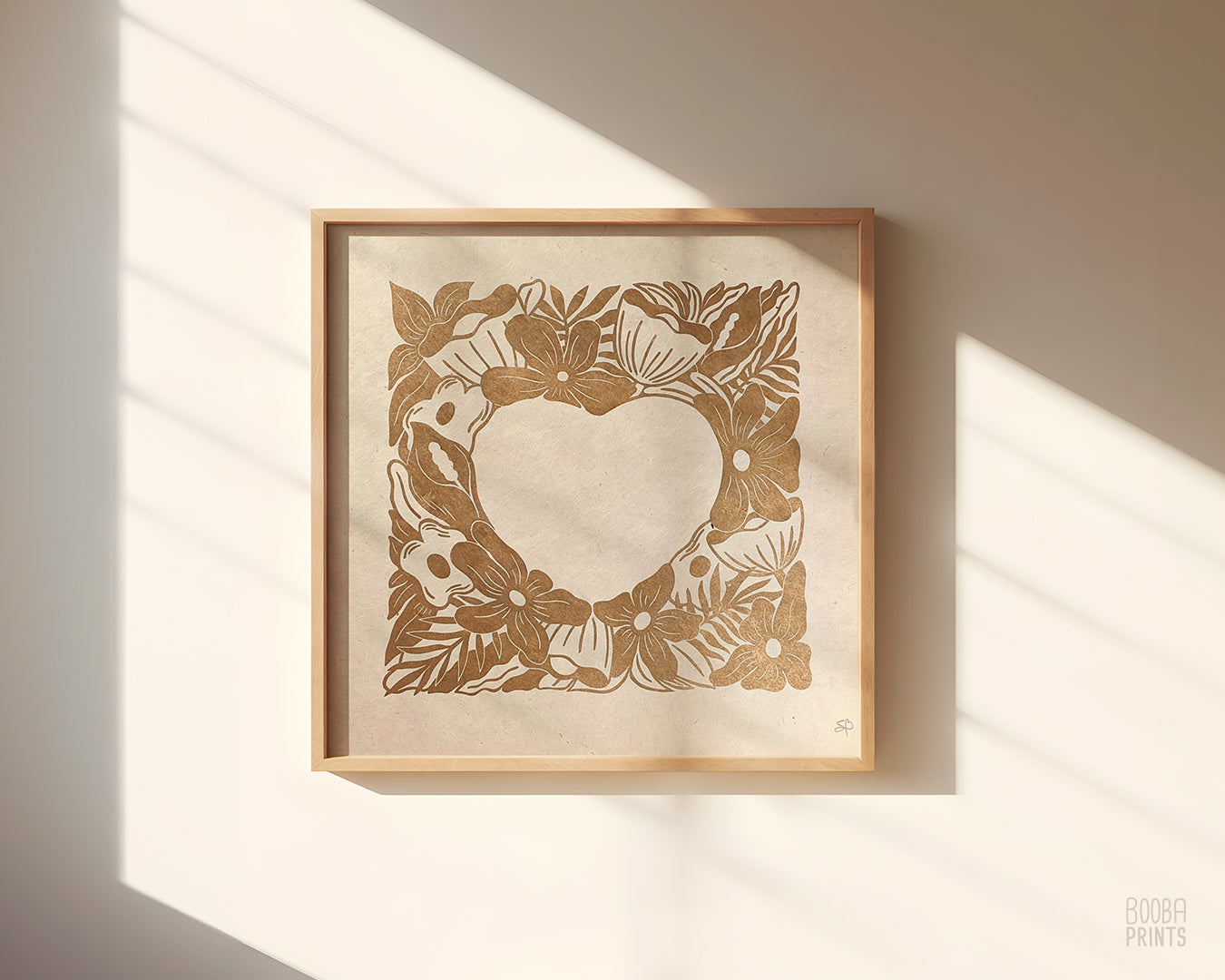 Heart Shaped Floral Linocut Print ✷ Handmade Botanical Wall Art