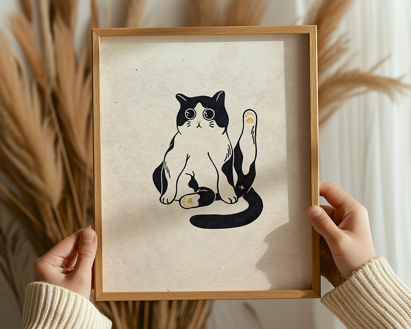 Marvelous Cat Linocut Print ✷ Whimsical Cat Lover Print
