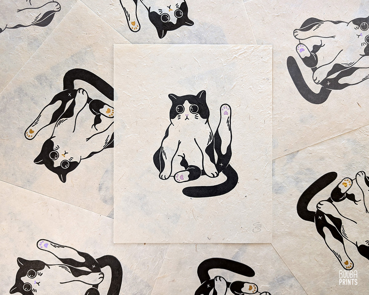Marvelous Cat Linocut Print ✷ Whimsical Cat Lover Print