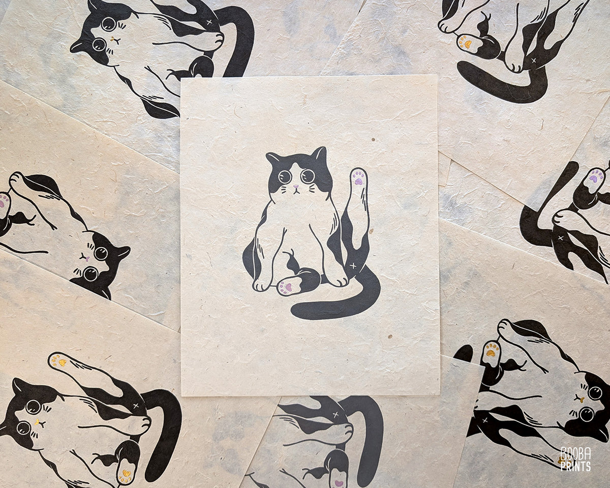 Marvelous Cat Linocut Print ✷ Whimsical Cat Lover Print