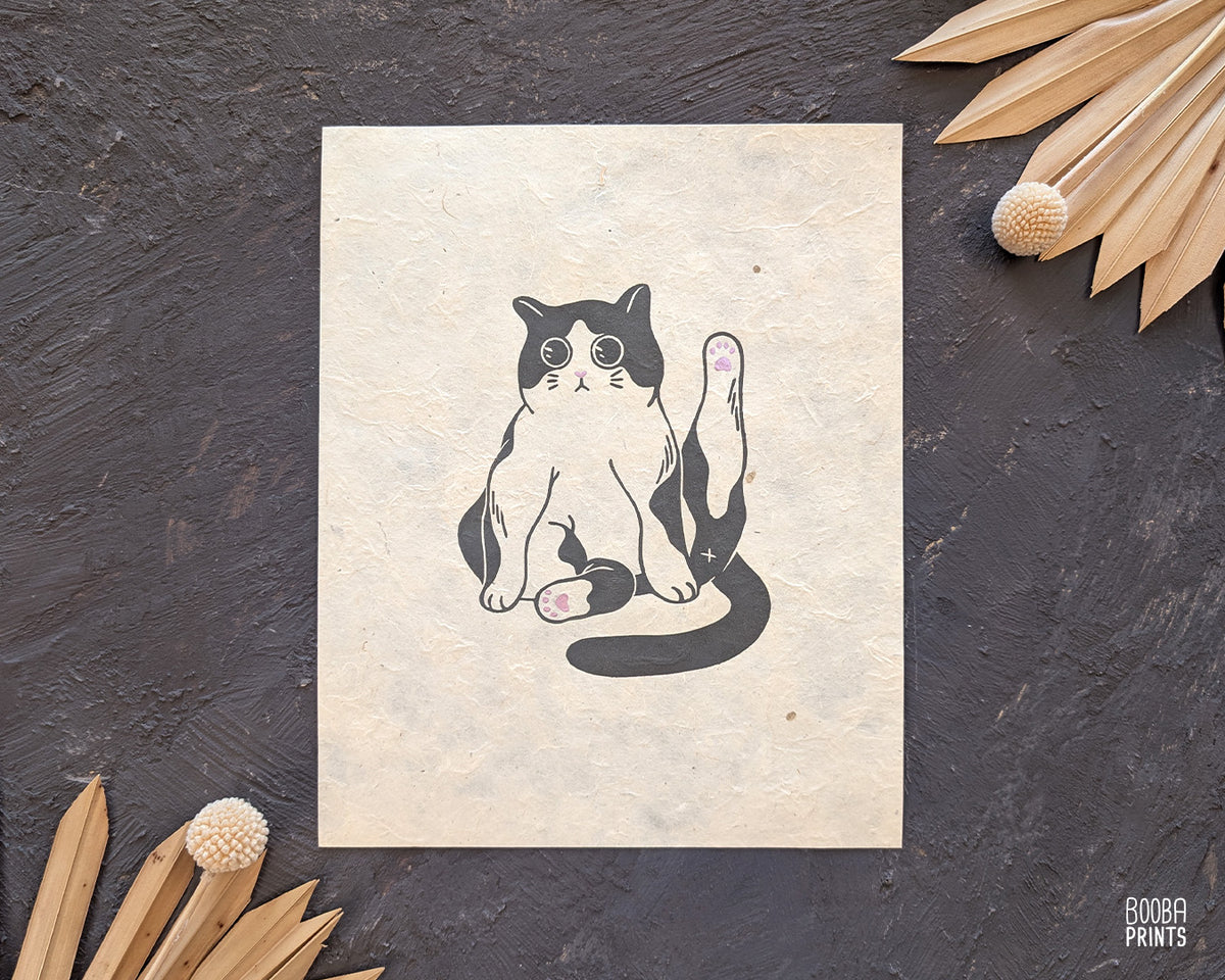 Marvelous Cat Linocut Print ✷ Whimsical Cat Lover Print
