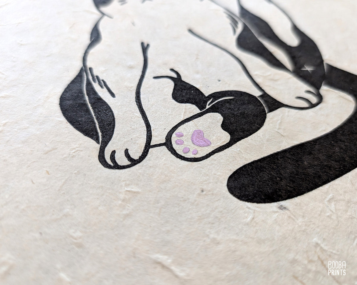 Marvelous Cat Linocut Print ✷ Whimsical Cat Lover Print