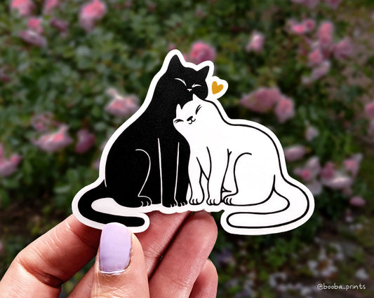 Snuggly Cats sticker. Vinyl sticker of cute cats and a heart. Waterproof sticker for a bottle, laptop or a notebook. Cute cat sticker. Cat lover sticker by Booba Prints.