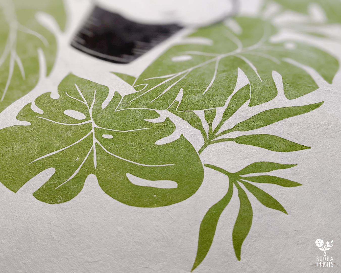 Muffin Cat & Monstera Deliciosa Linocut Print