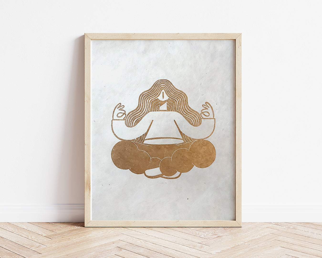 Golden Meditation Zen Linocut Print