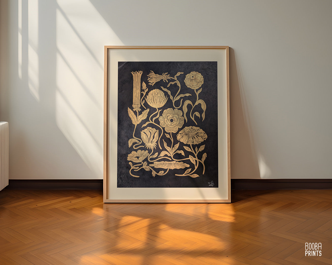 #1 Golden Flowers Linocut Print