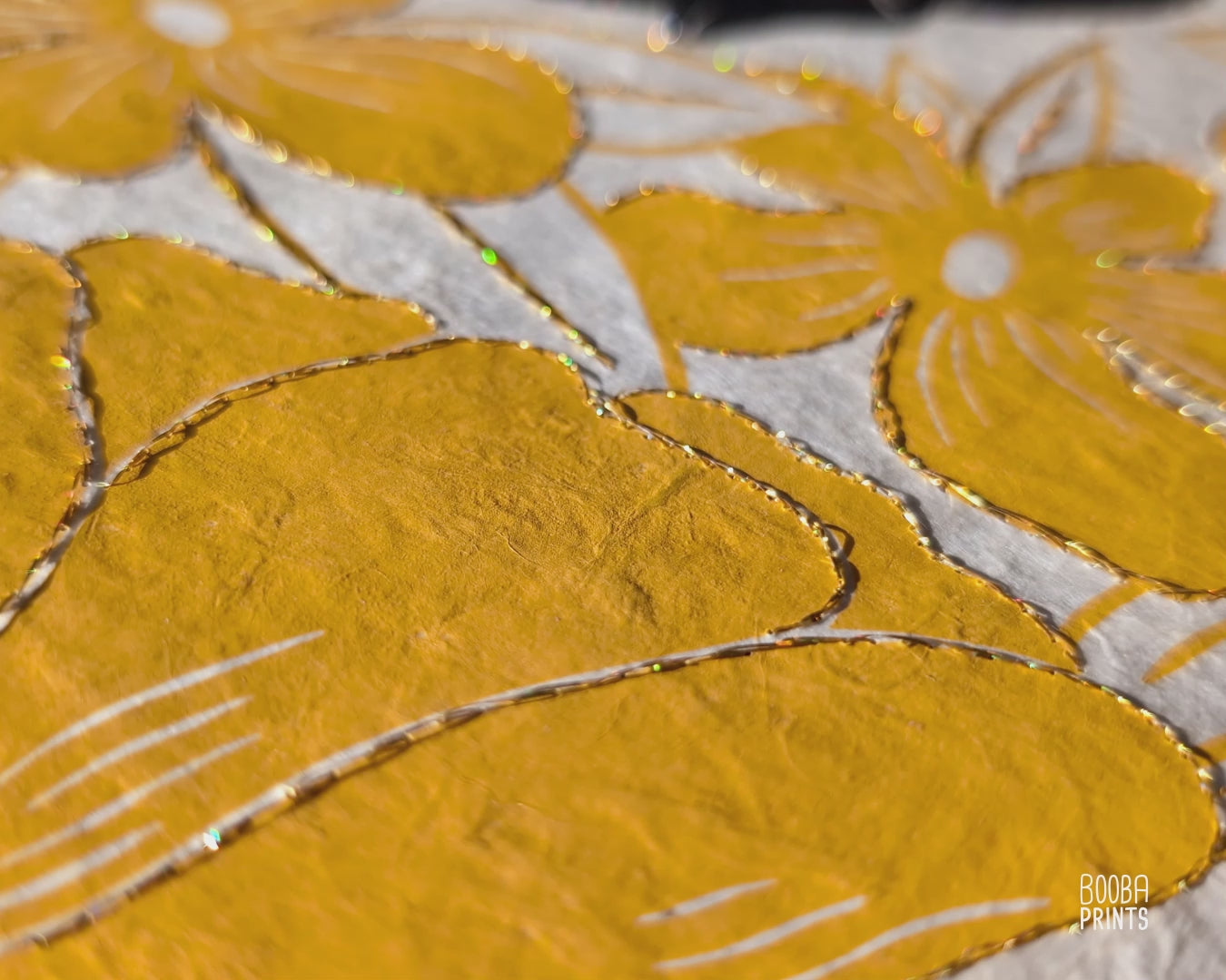 Original hand embroidered and hand printed Lazy Cat print. A unique version of this beloved print. Hand printed with oil based ink in black and yellow, and hand embroidered with a gold thread. Featuring a cute sleepy cat printed in black, and surrounded by yellow flowers. Original art for cat lovers, cat lover gifts, cat artwork for you wall. Art by Booba Prints