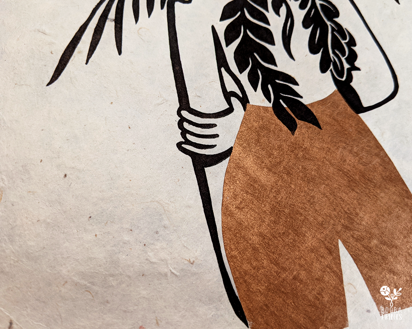 Handmade linocut print of my Flower Head Girl. 2 color original print in black and metallic copper. Printed with oil based ink on natural Lokta paper 55 gsm. Boho print for home decor. Flower lover print. Woman and flower print. Art by Booba Prints.