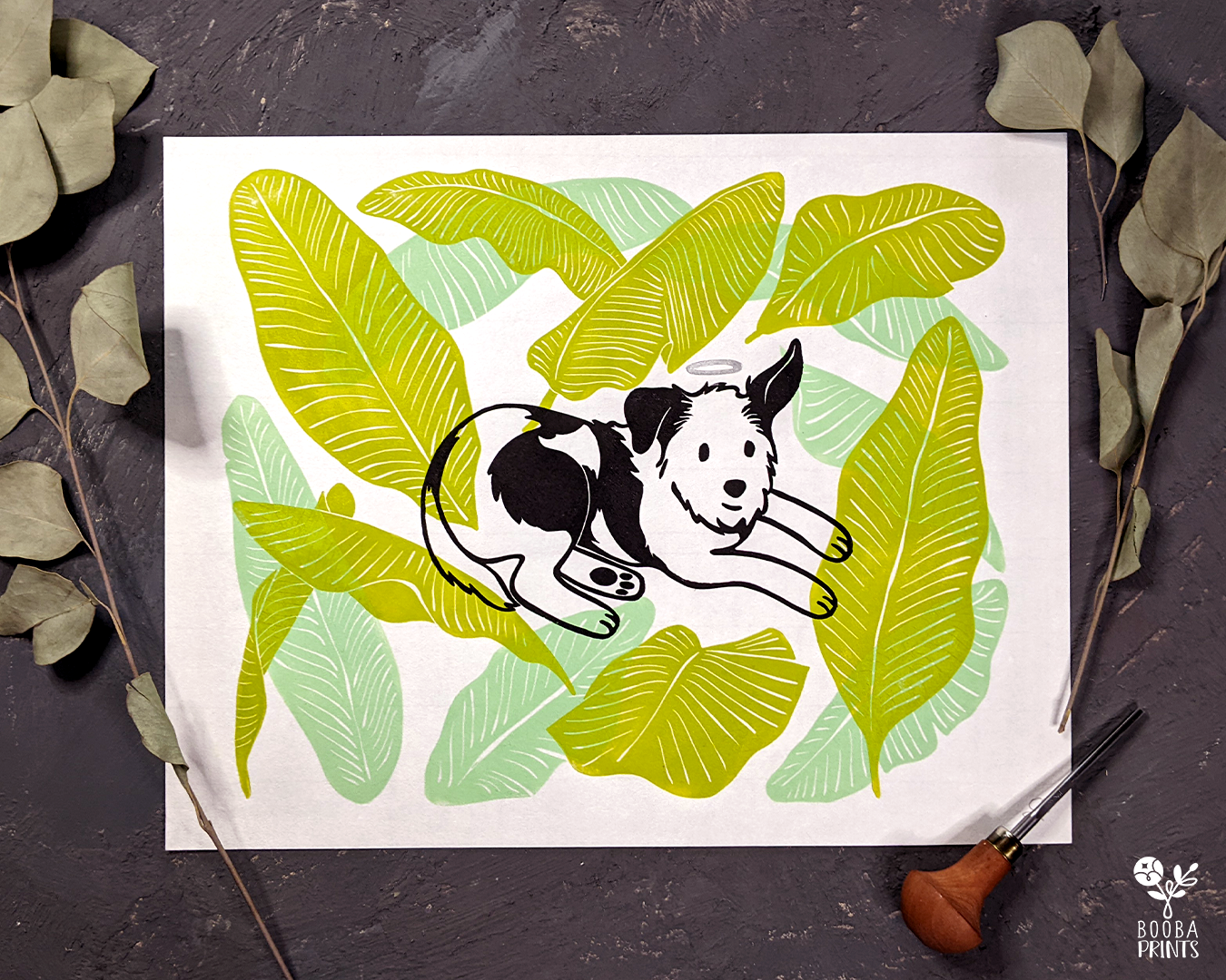 A collection of my handmade linocut prints featuring nature, and animals.   This collection include my Nature and Tree print, variety and cat prints and my dog print and tote bags.   All prints are original and hand made and designed by Booba Prints.