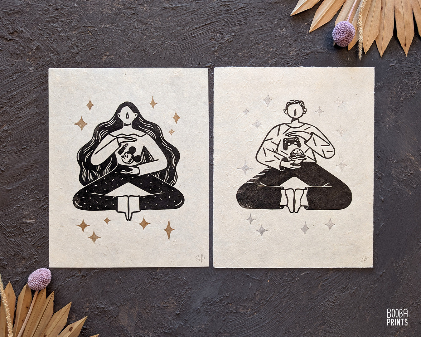 His and Hers Linocut Prints Duo Sample ✷ 55% Off!