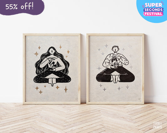 His and Hers Linocut Prints Duo Sample ✷ 55% Off!