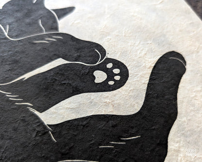 Sleeping Black Cat Linocut Print Sample ✷ 45% Off!