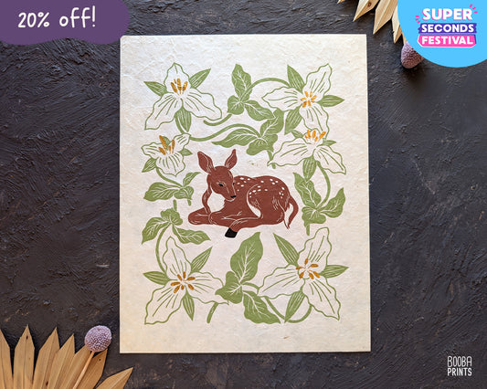 Deer and White Trillium flowers ✷ 20% OFF