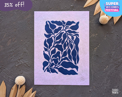 Mini Blue Plant Linocut Print ✷ Plant Lover Gift (Copy)