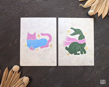 Cozy Animals Series ✷ Linocut Print Set